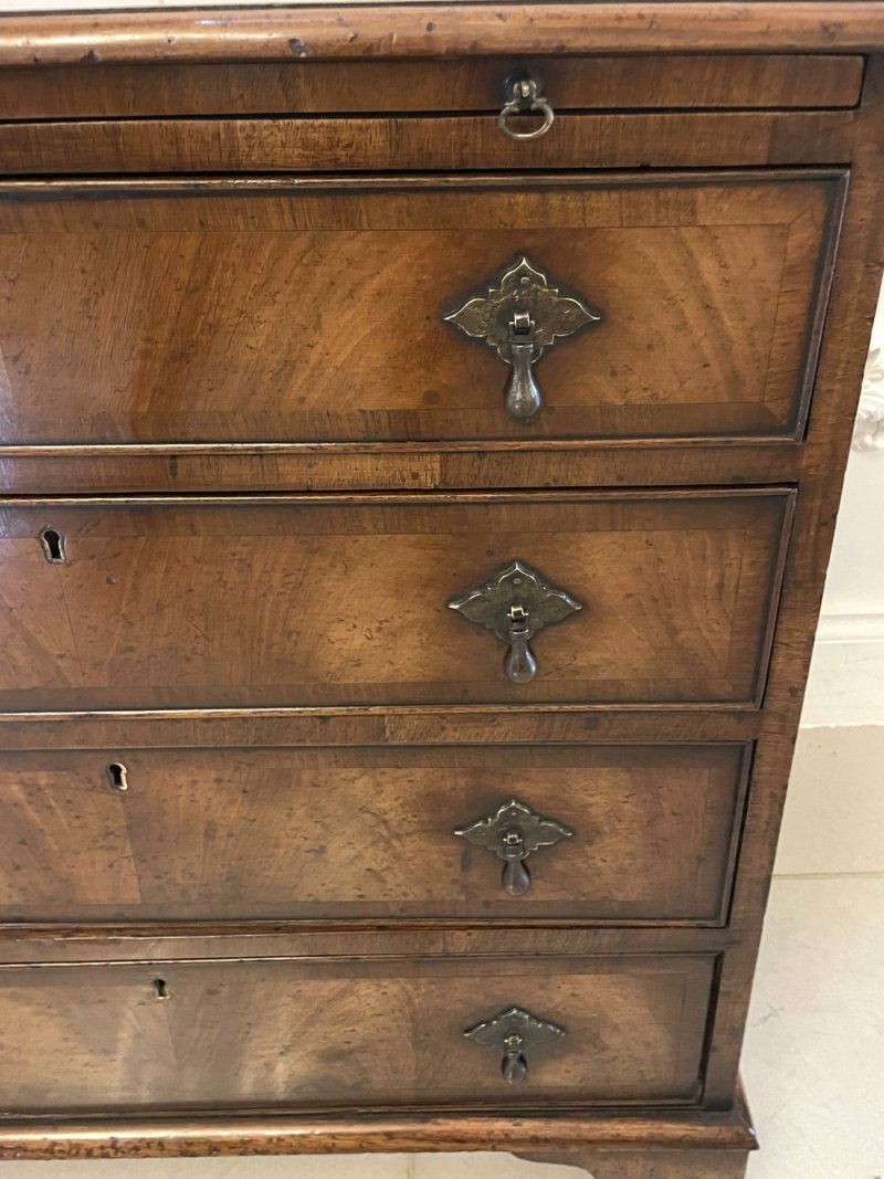 Antique Quality Burr Walnut Chest of Four Drawers with Brushing Slide - Image 12